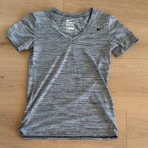 Nike Women's striped Gray V-Neck dry fit Tee